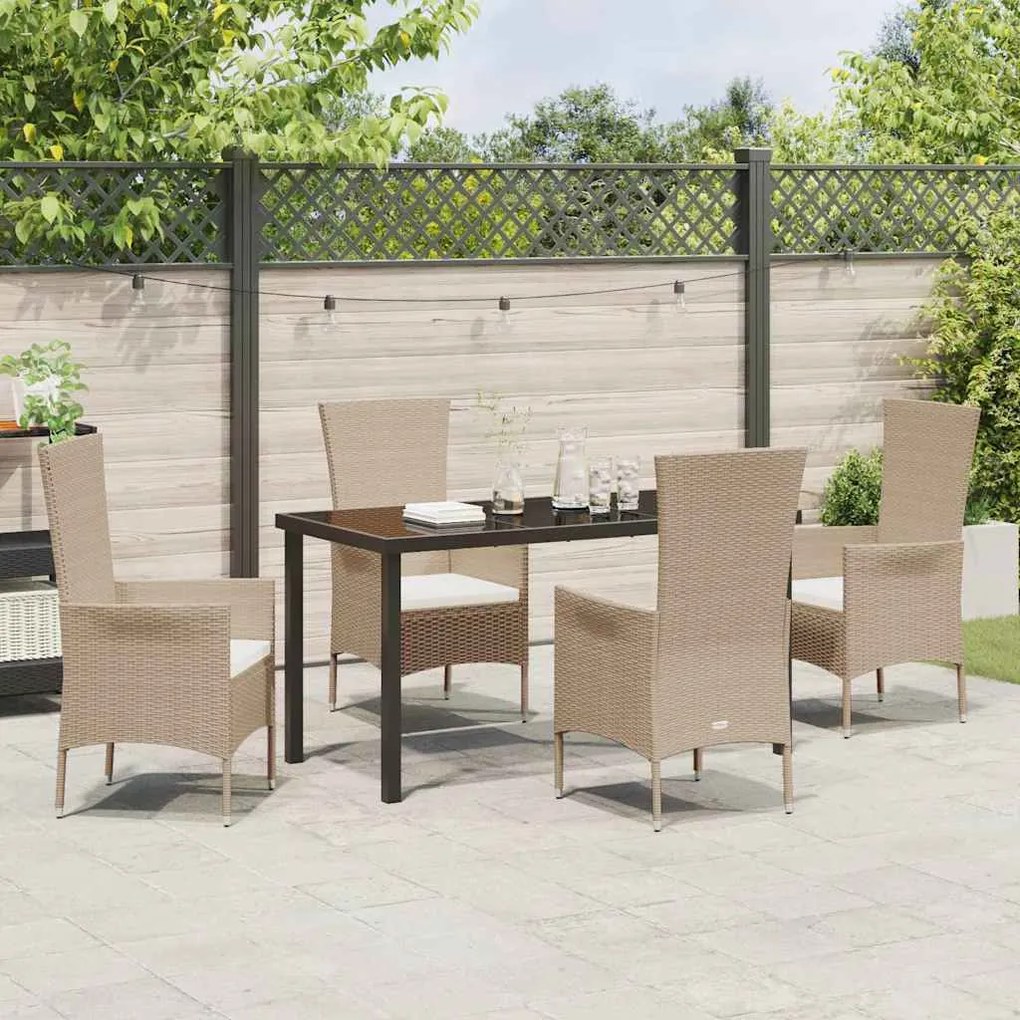 Conjunto de Jantar para Jardim com almofada 5 pcs Bege Preto