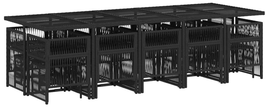 15 pcs conjunto de jantar p/jardim com almofadões vime PE preto
