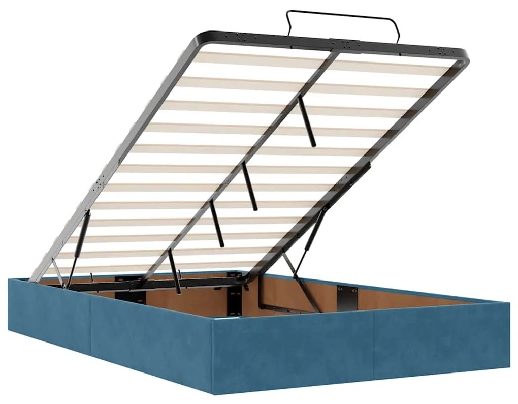 Cama otomana com colchão 120x190 cm veludo azul-escuro