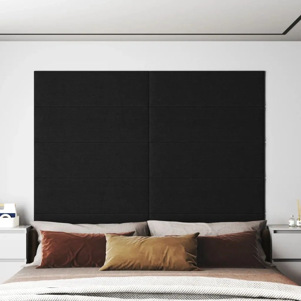 vidaXL Painel de parede 12 pcs 90x30 cm tecido 3,24 m² preto