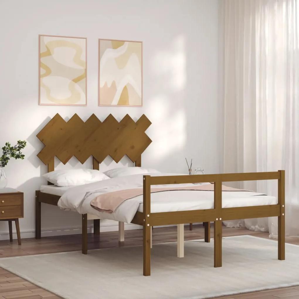 Estrutura cama casal com cabeceira madeira maciça castanho-mel