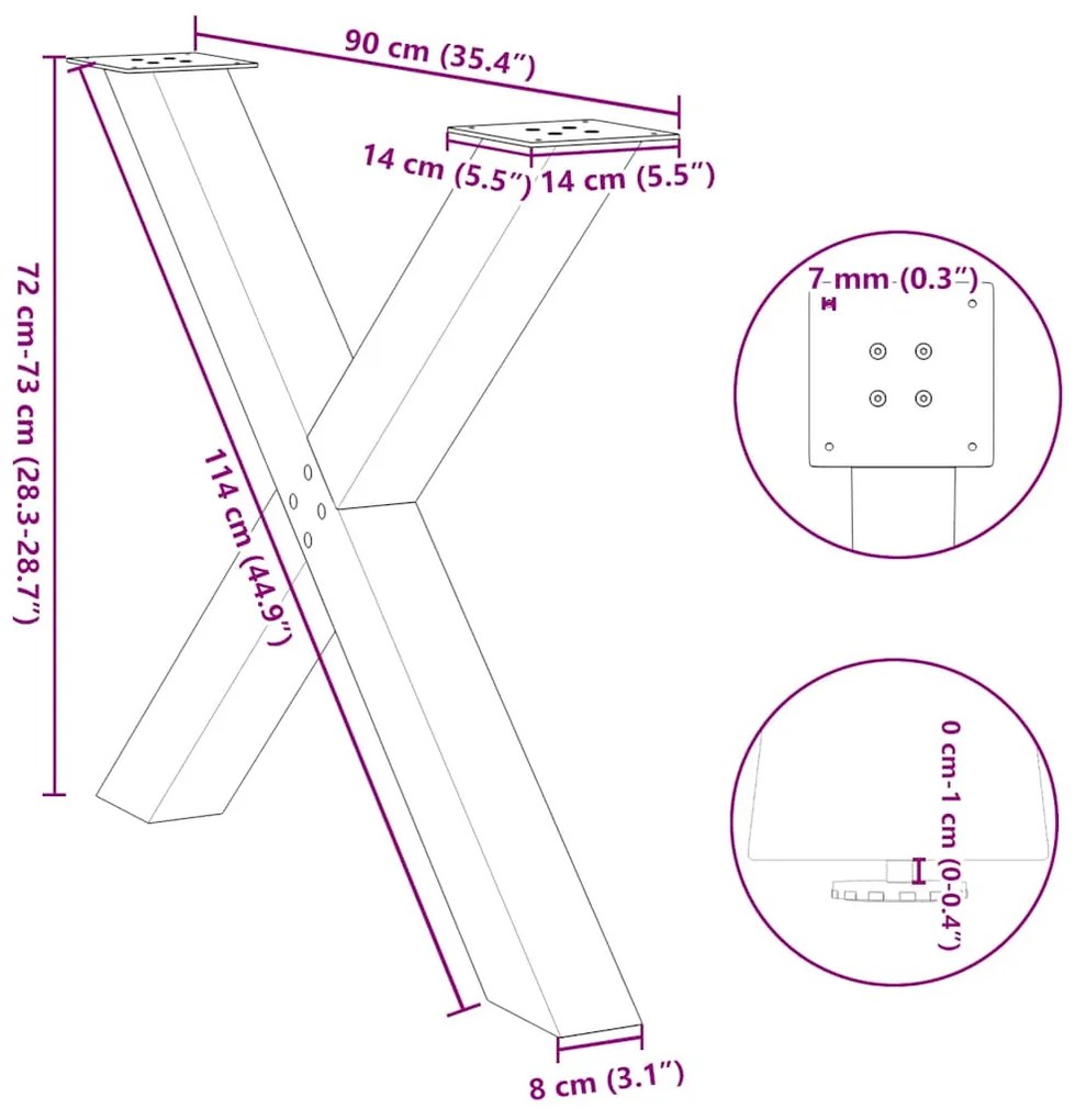 Pés para mesa de jantar em formato de X, 2 peças, branco, 90x (72-73)
