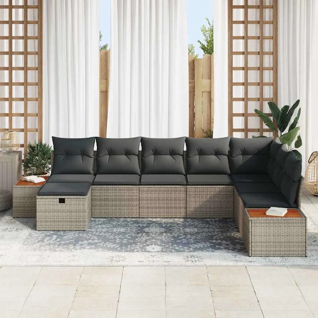 Conjunto de Sofá de Jardim vidaXL 8 Peças com Almofadas Rattan Cinza