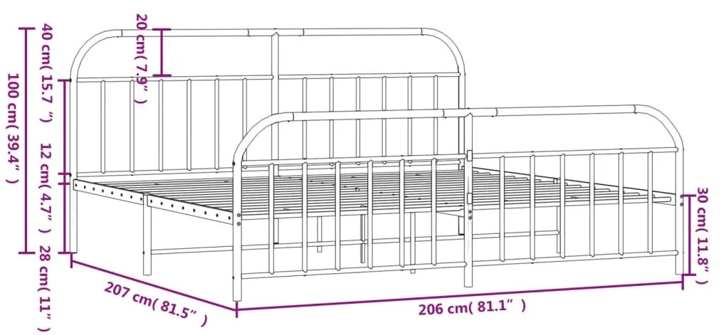 Estrutura de cama com cabeceira e pés 200x200 cm metal preto