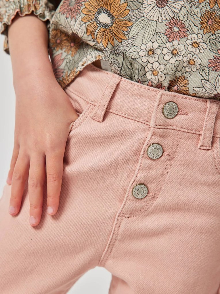 Calças Mom fit morfológicas, medida das ancas média, para menina rosado