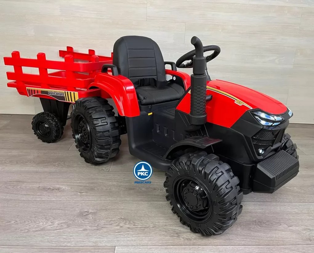 Trator Eléctrico para Crianças Peketrac 6100 24V 2.4G Com Reboque Vermelho