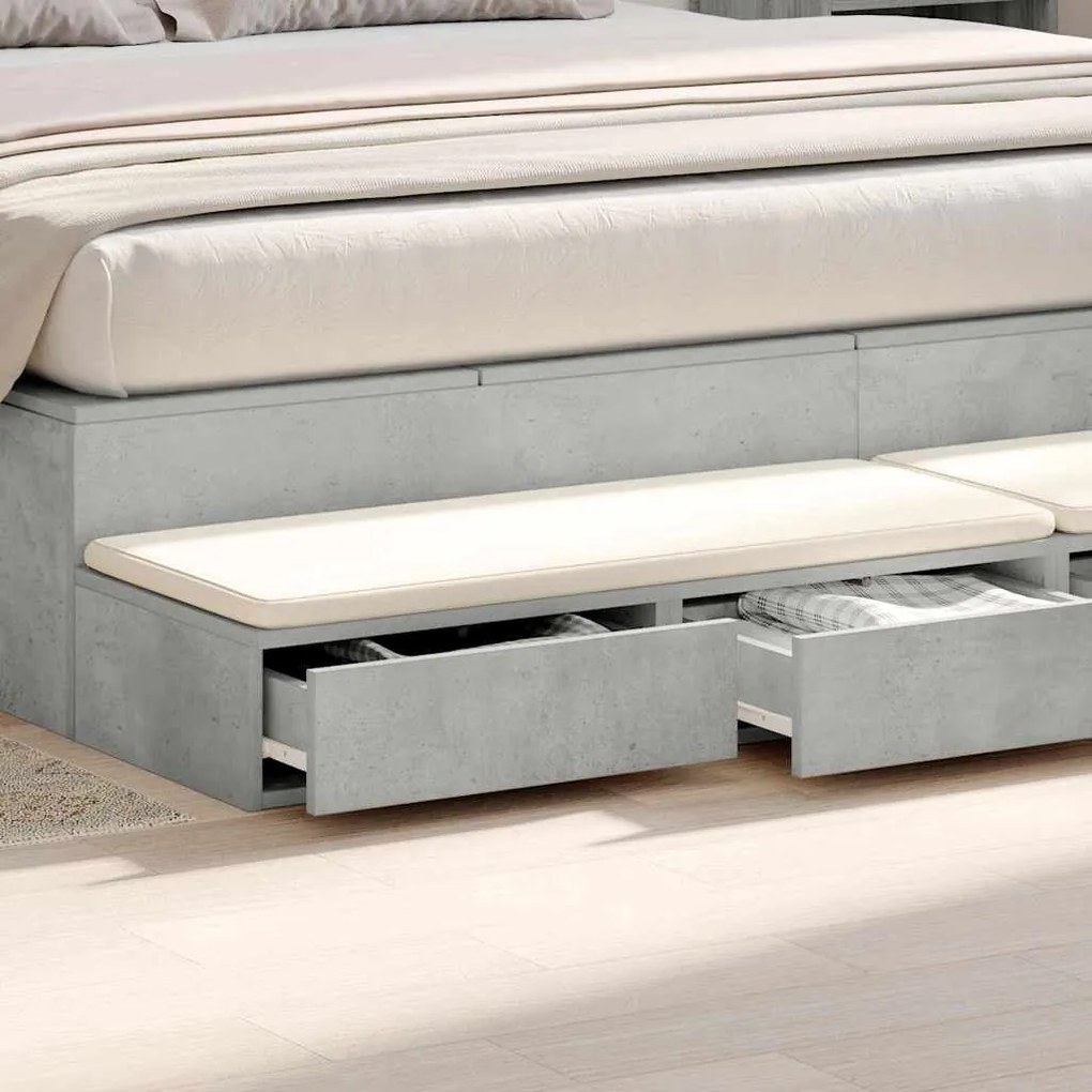 Gavetas para cama vidaXL Cinza Concreto 200x36,5x16,5 cm Madeira de En
