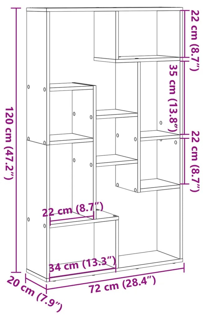 Estante 72x20x120 cm derivados de madeira cinzento cimento