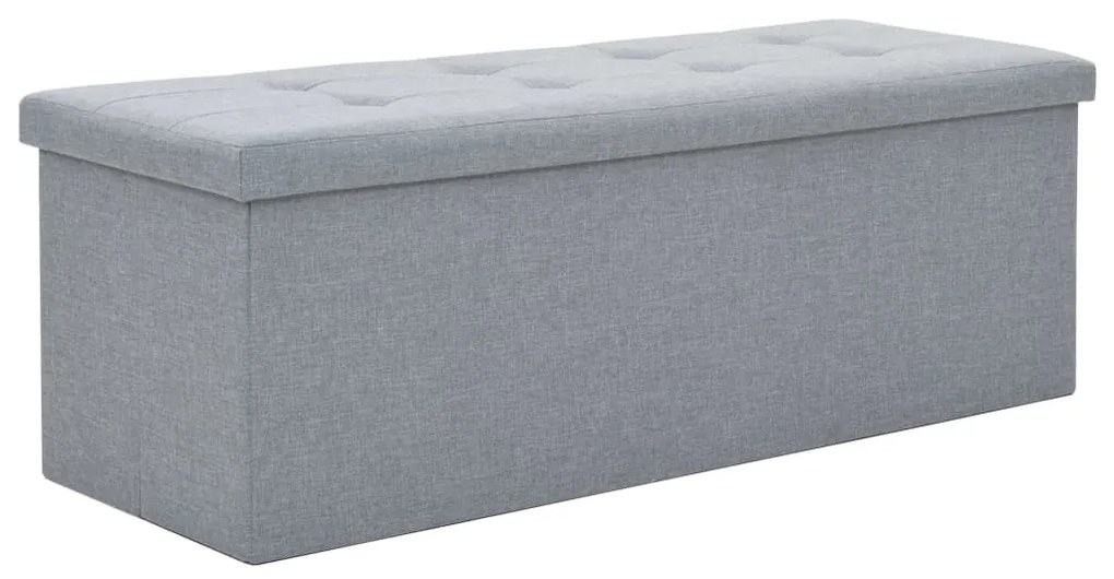 247086 vidaXL Banco arrumação dobrável linho falso 110x38x38cm cinza claro