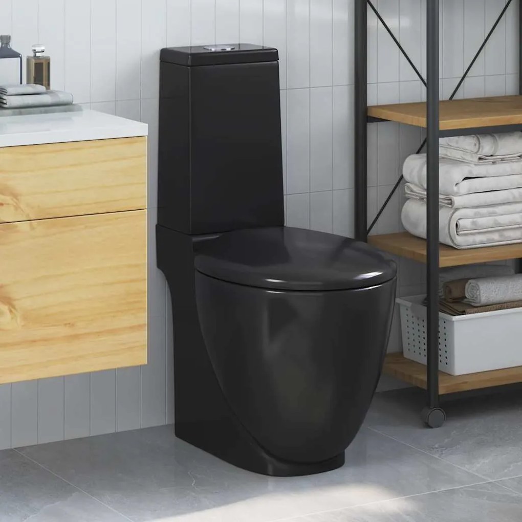 3059889 vidaXL Sanita WC redonda cerâmica c/ descarga água inferior preto
