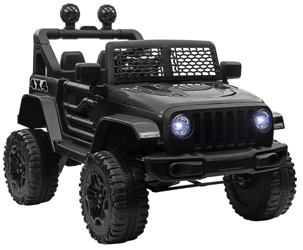 HOMCOM Carro Elétrico para Crianças a partir dos 3 Anos Veículo Todo-o-Terreno com Bateria de 12V 2 Motores Controlo Remoto 2,4G Faróis Buzina Velocidade Ajustável Suporta 30 kg 100x65x72 cm Preto
