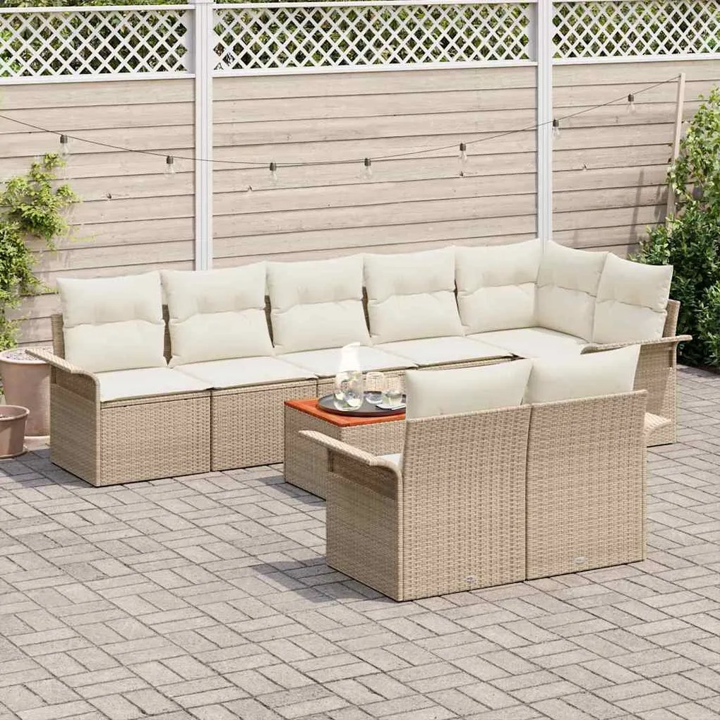 Conjunto de Sofá de Jardim vidaXL 9 Peças com Almofadas Bege Poliratta
