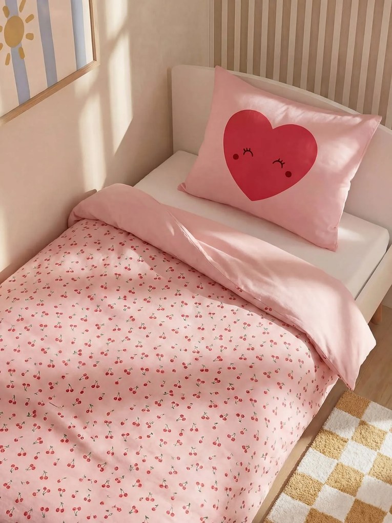 Conjunto Magicouette Cereja com algodão reciclado, para criança estampado rosa