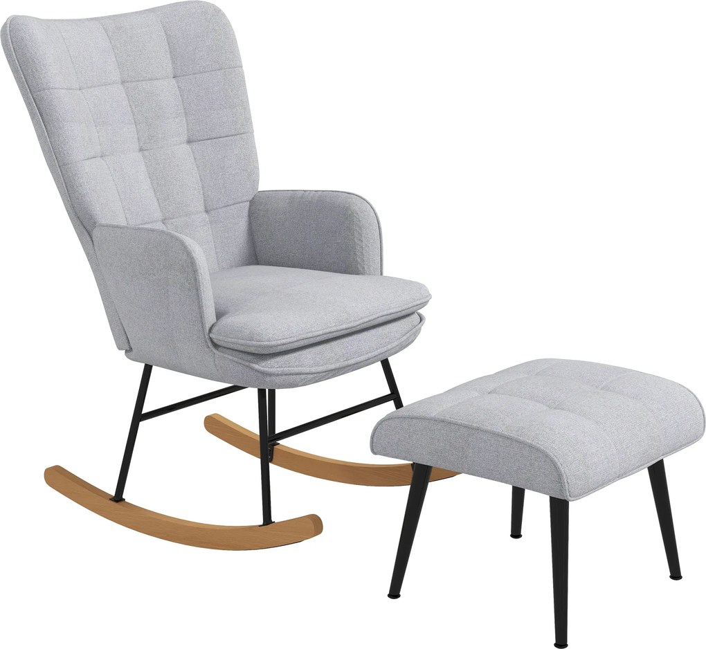 HOMCOM Poltrona Baloiço com Apoio para os Pés Poltrona Relax com Almofada Acolchoada e Anti-Tombo 64x89x90 cm Cinzento | Aosom Portugal