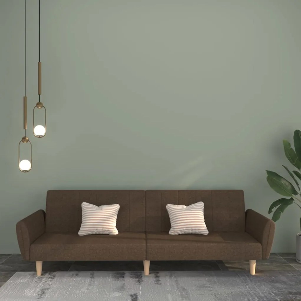 337527 vidaXL Sofá-cama de 2 lugares tecido castanho