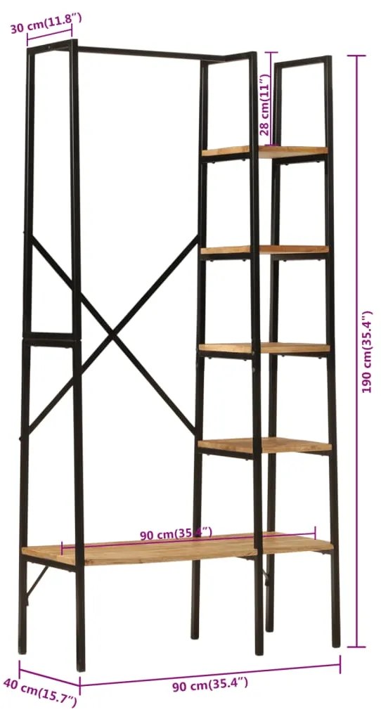 Roupeiro com prateleiras 90x40x190 cm mangueira maciça/ferro