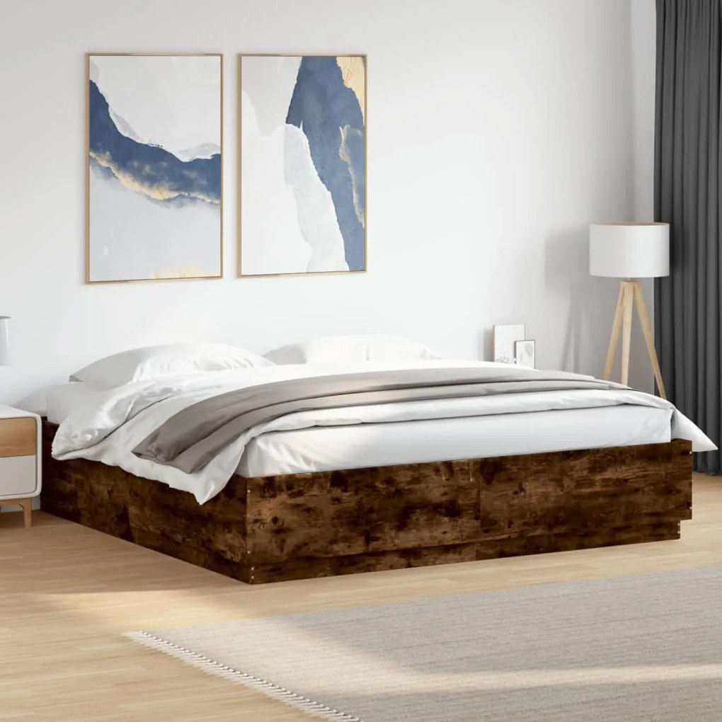 Estrutura de cama 200x200 cm derivados madeira carvalho fumado