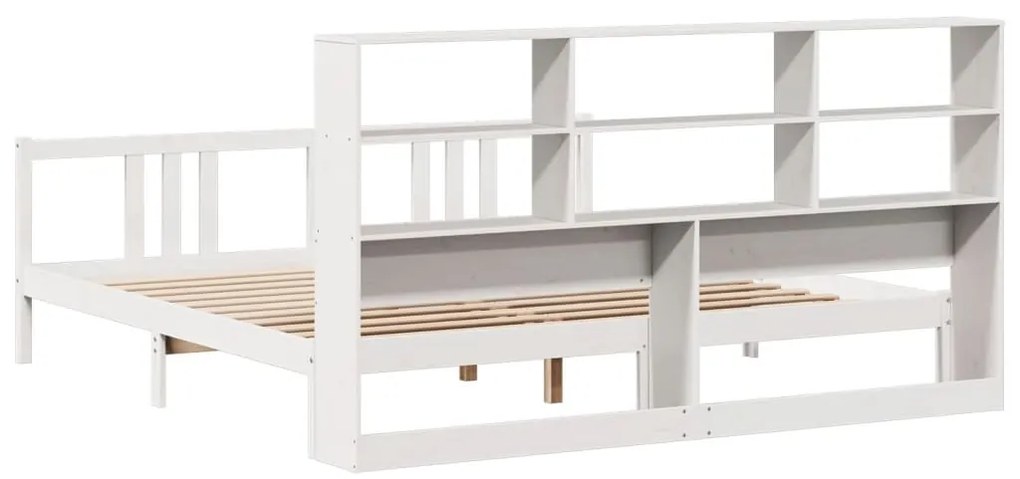 Cama com estante sem colchão 200x200 cm pinho maciço branco