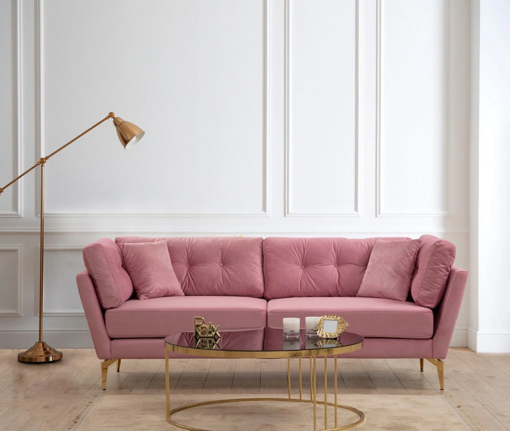 Sofá de 3 Lugares Mapa – Rosa Pó – 214 cm x 90 cm x 84 cm