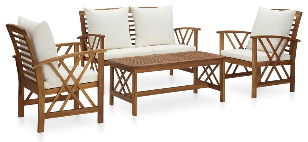 vidaXL 4 pcs conj. lounge jardim c/ almofadões madeira acácia maciça