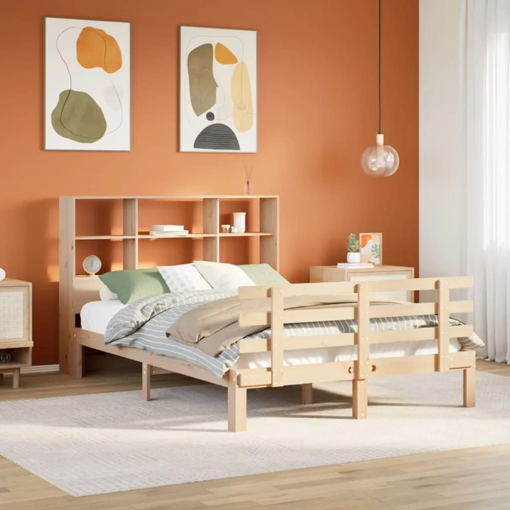vidaXL Cama com estante sem colchão 120x200 cm pinho maciço