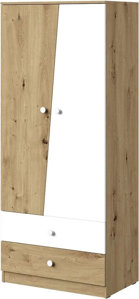 Roupeiro Almira 100, Branco, Carvalho Artisan, 191x80x50cm, 70.2 kg, Portas para roupeiro: Com dobradiças, Número de prateleiras: 3, Número de prateleiras: 3