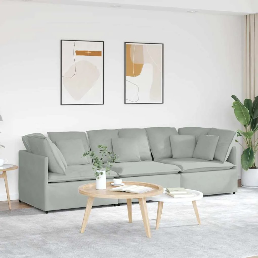 vidaXL Sofá modular com almofadas veludo cinzento-claro