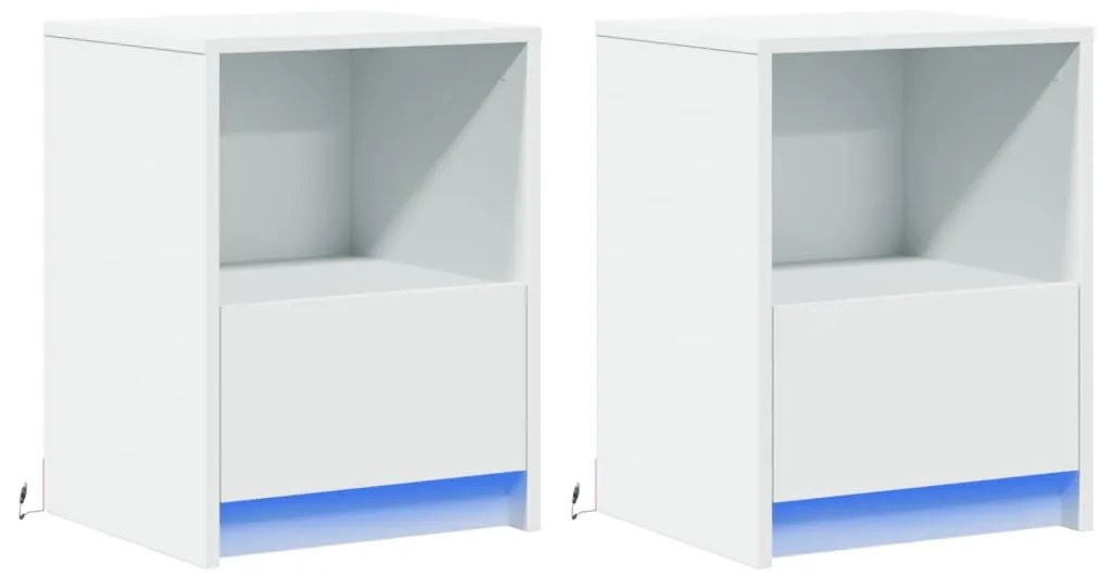 Mesas de cabeceira c/ luzes LED 2 pcs derivados madeira branco
