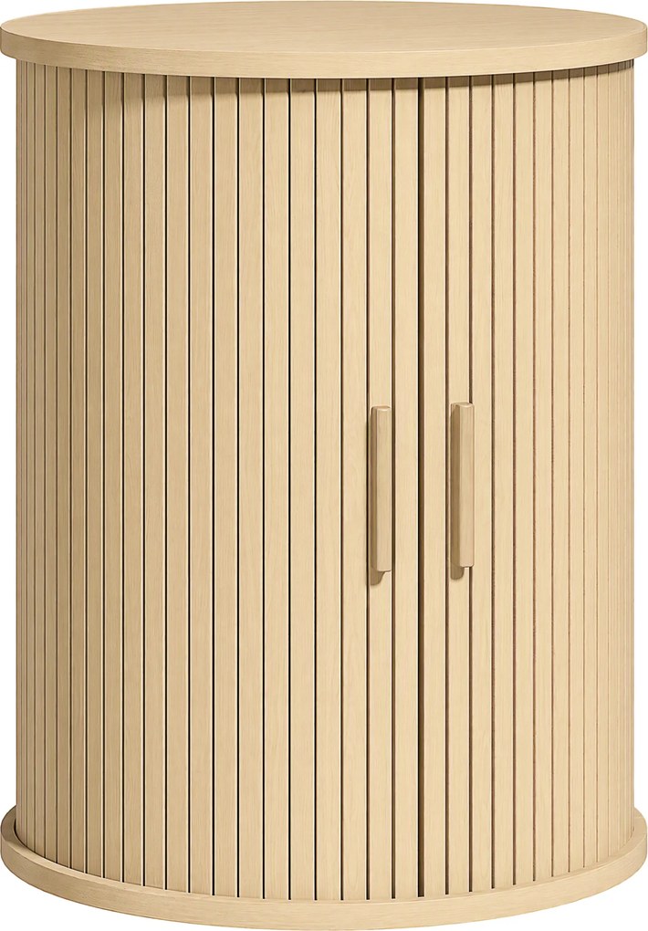 HOMCOM Mesa de Cabeceira Redonda Ranhurada com Porta Deslizante, para Quarto e Sala, 40x40x50cm, Carvalho | Aosom Portugal