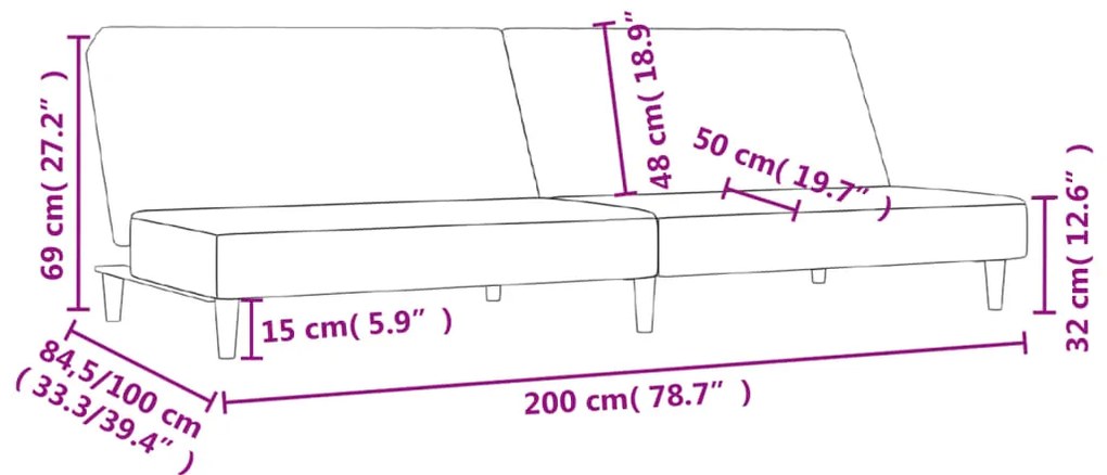 Sofá-cama de 2 lugares tecido cor creme