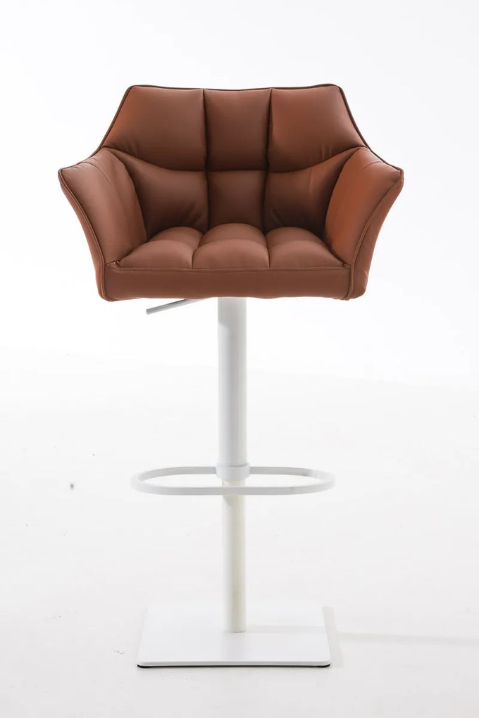 Banco de bar Damaso em couro sintético e com estrutura branca 64 x 88-113 x 45 cm Castanho claro