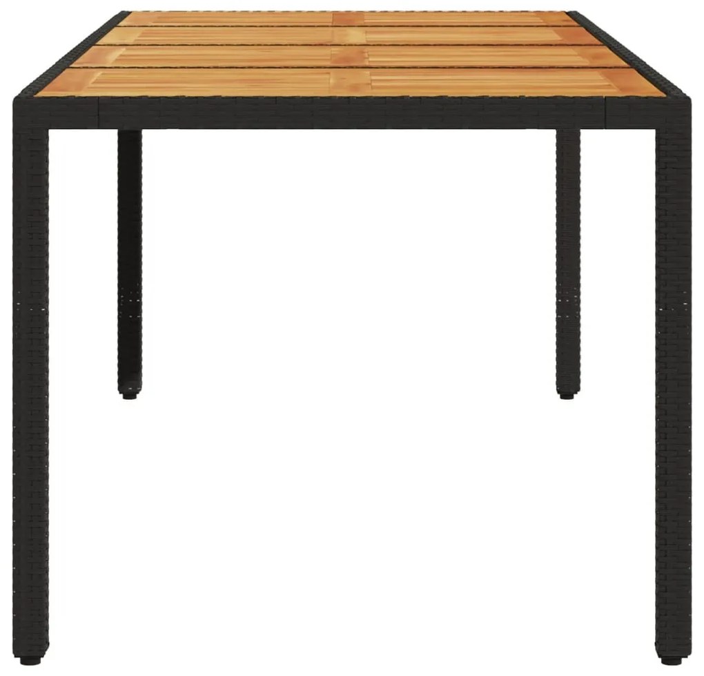 Mesa de jardim com tampo de madeira de acácia vime PE preto