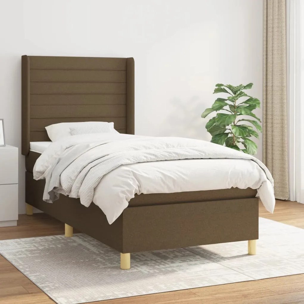 vidaXL Cama com molas/colchão 100x200 cm tecido castanho-escuro