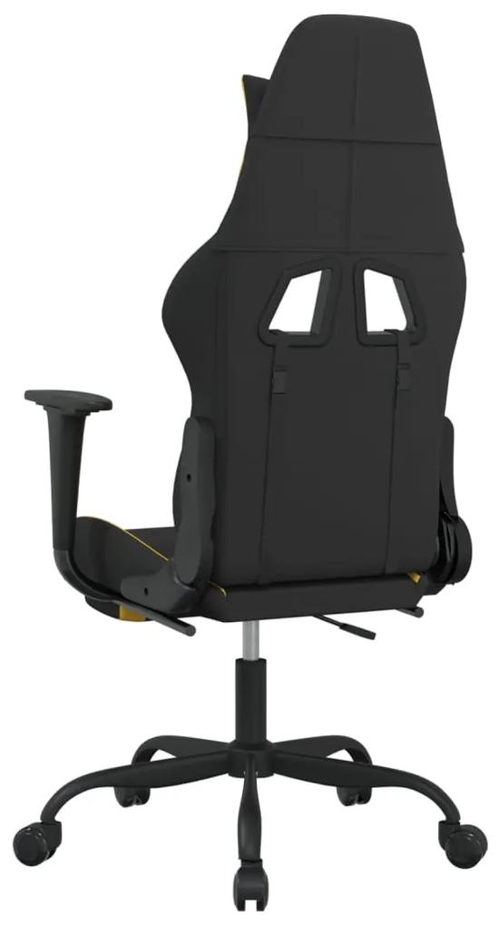 Cadeira de gaming com apoio de pés tecido preto e amarelo