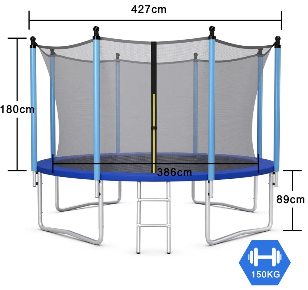 Trampolim exterior 427 cm para crianças e adultos Trampolim com rede de segurança Tubos galvanizados à prova de ferrugem