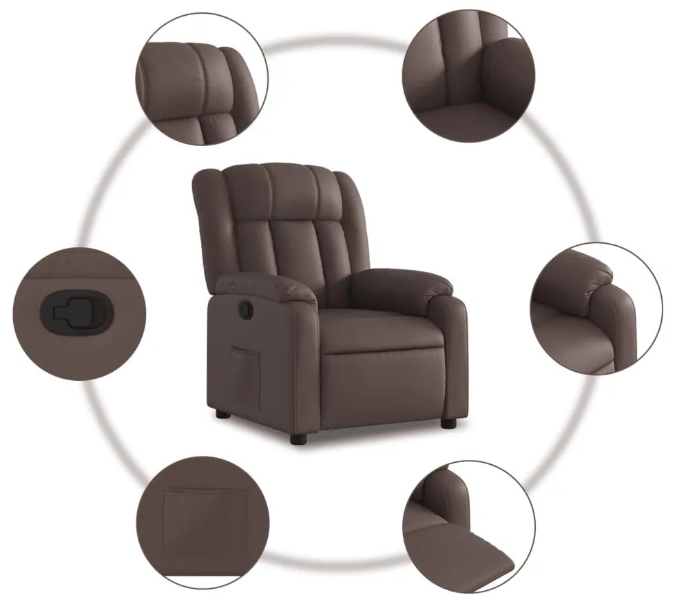 Poltrona reclinável couro artificial castanho