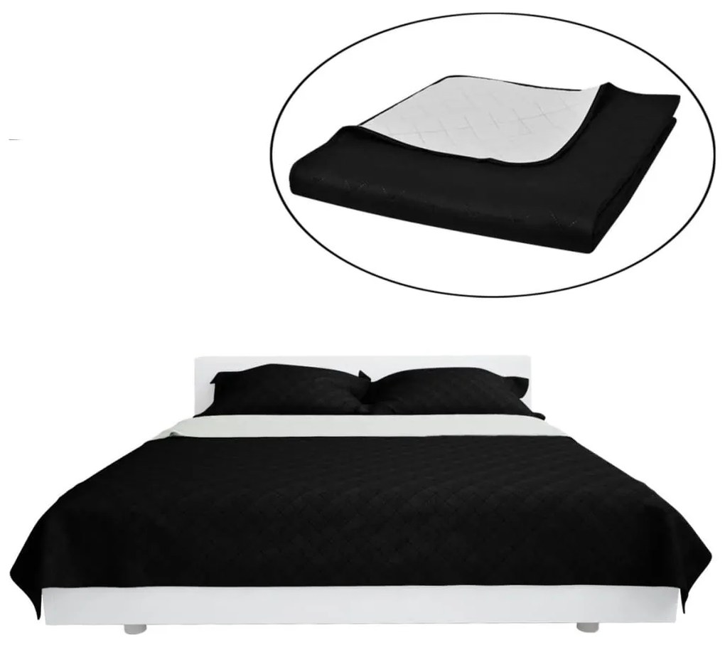 Colcha dupla face acolchoada preto/branco 230 x 260 cm