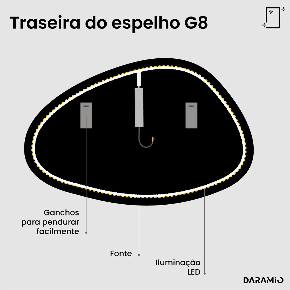 Espelho com luz em forma de seixo G8