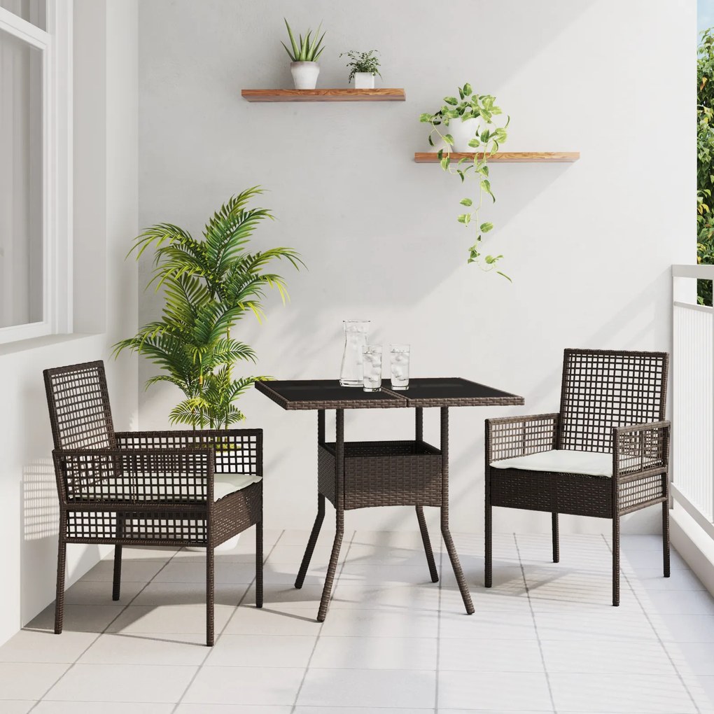 vidaXL Conjunto de Jantar de 3 Peças Castanho Rattan Poliéster