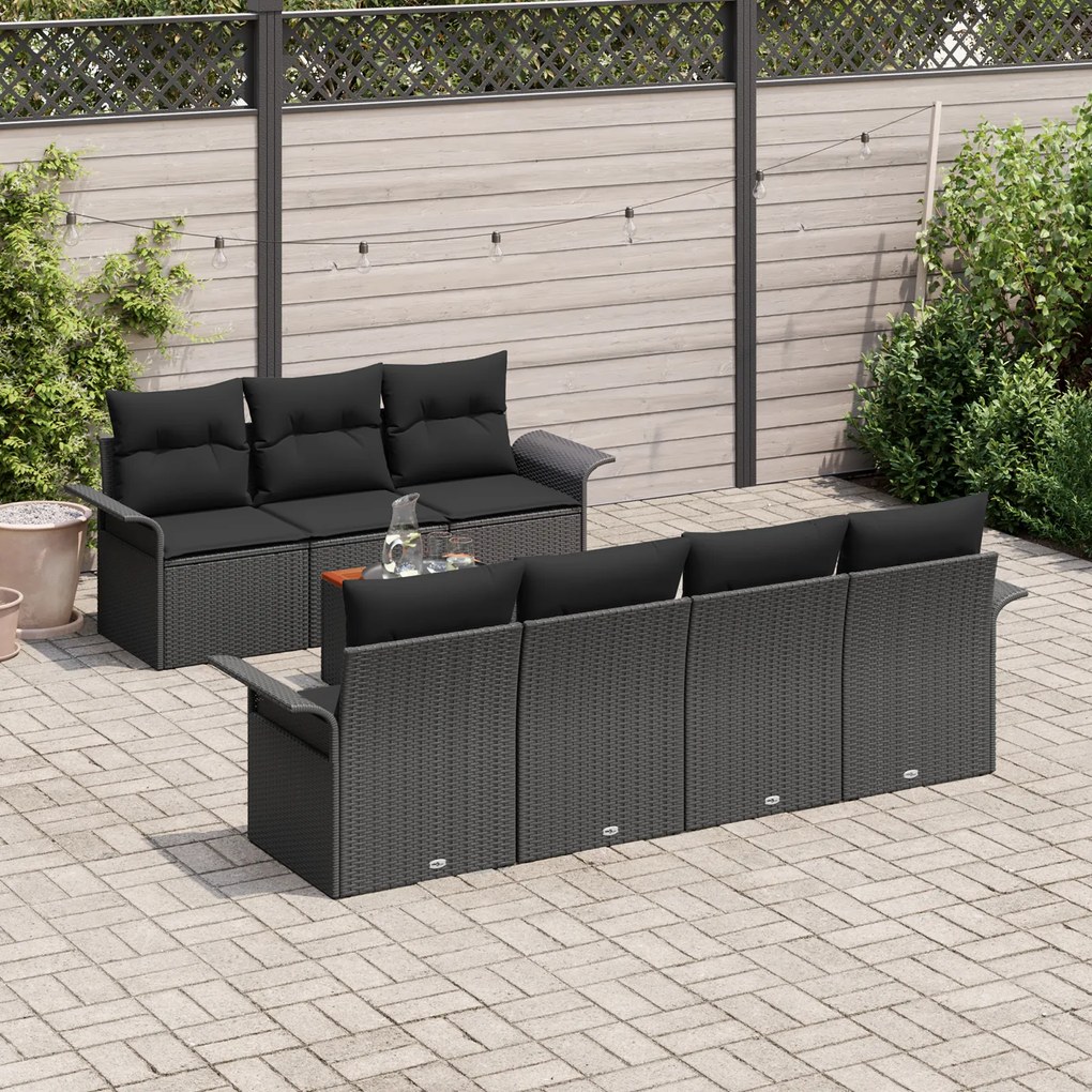 Conjunto de Sofá de Jardim vidaXL 8 Peças com Almofadas Pretas de Ratt