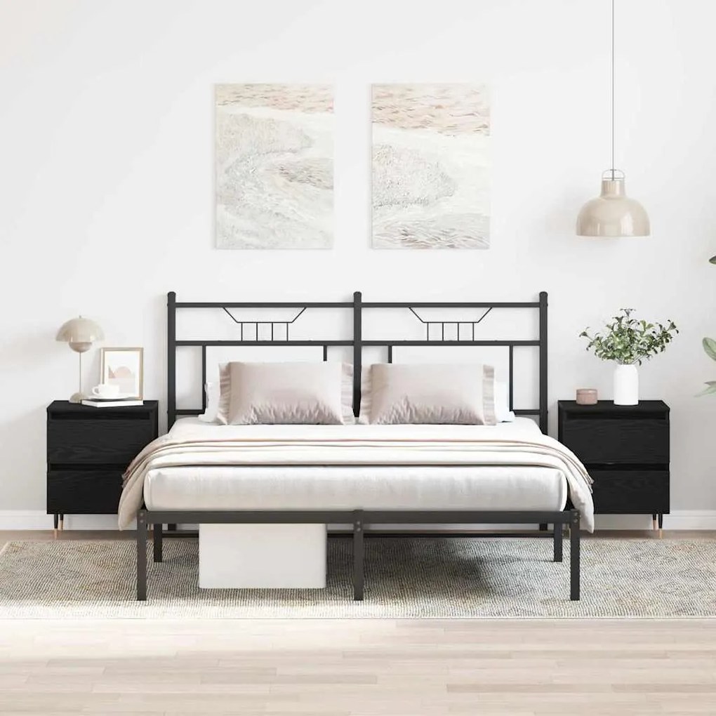 Camas de Cabeceira vidaXL 2 pcs Preto Carvalho 40x35x50 cm Madeira de