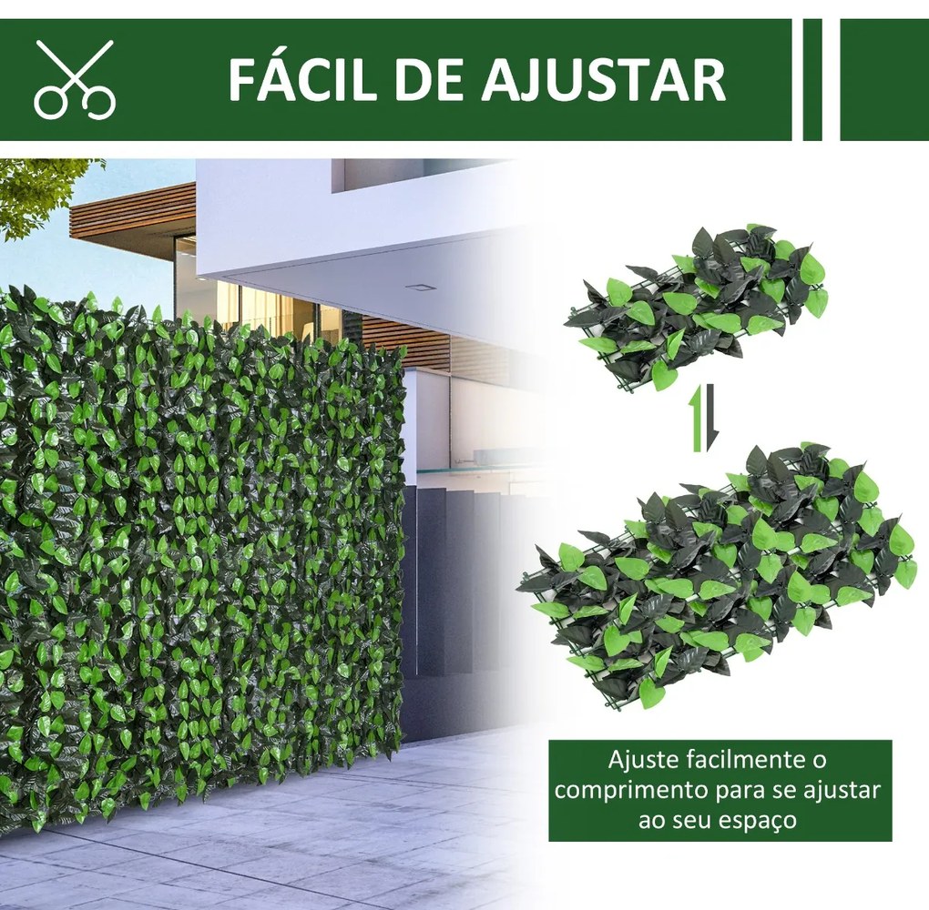 Vedação Artificial em Rolo 3x1m Vedação de Privacidade para Balcão Jardim Exterior Planta Decorativa de Parede PE Verde