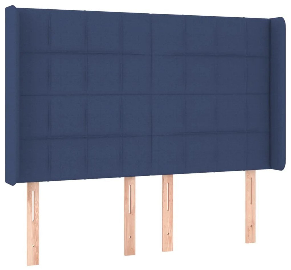 Cama box spring c/ colchão e LED 140x200 cm tecido azul