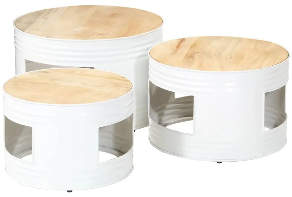 Mesas de bar formato de tambor 3 pcs mangueira áspera maciça