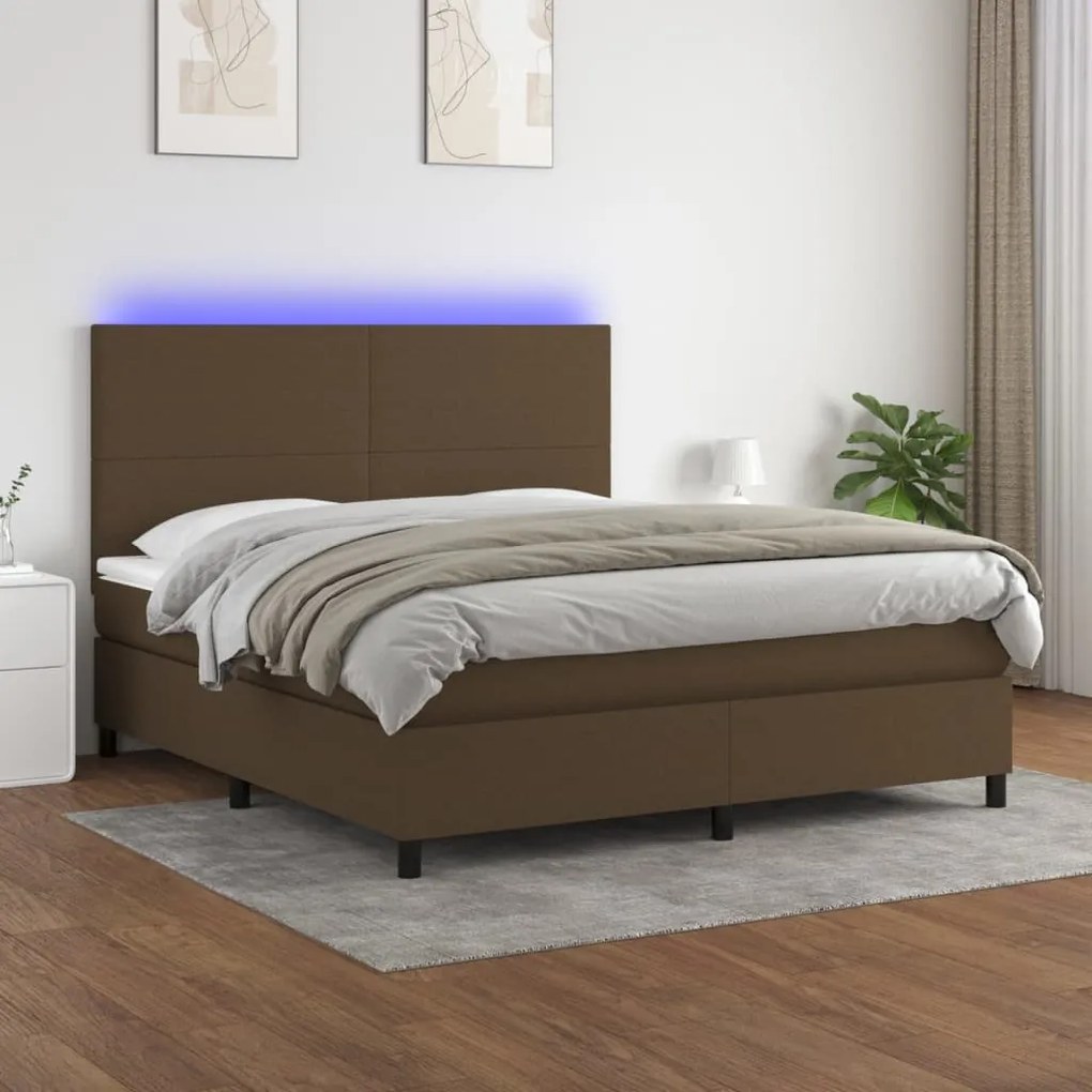vidaXL Cama box spring c/ colchão/LED 160x200cm tecido castanho-escuro
