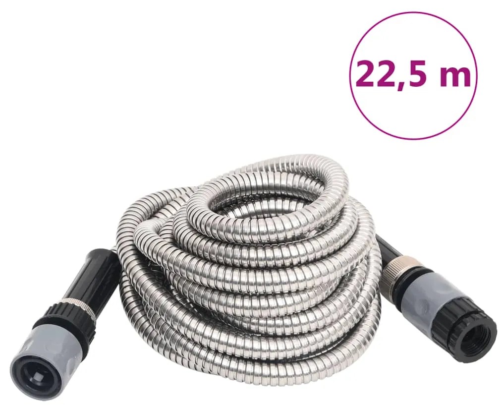 154512 vidaXL Mangueira jardim c/ bico pulverização 22,5 m aço inox. prateado
