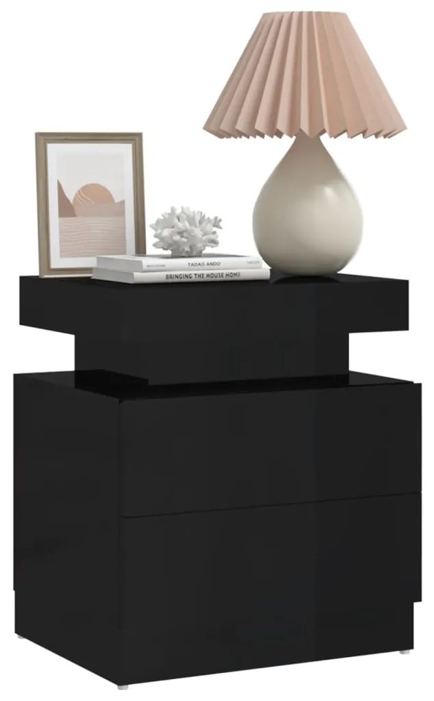 Mesa de cabeceira 40x35x65 cm derivados madeira preto brilhante