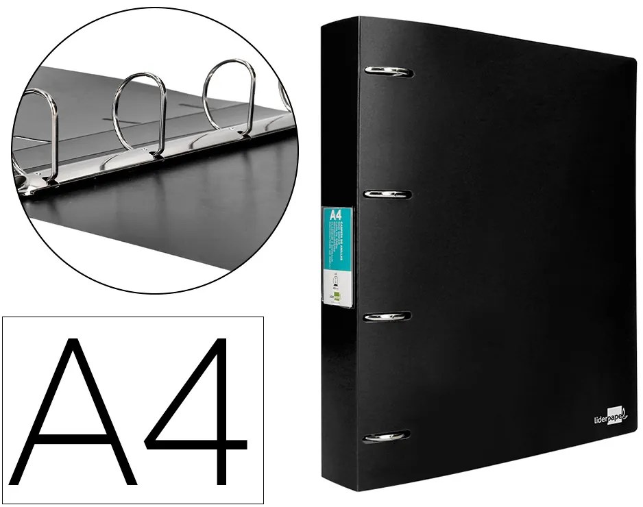 Pasta de 4 Aneis Mistos 40 mm Polipropileno Din A4 Preto Opaco