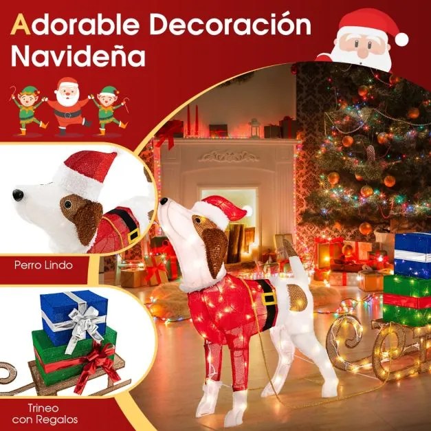Decoração de Natal iluminadas Cão de trenó e caixa de presente de Natal Combo com 170 luzes LED Multicolorido