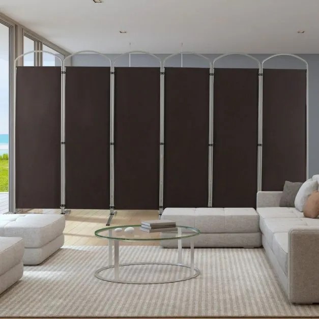 Biombo de 6 painéis de tecido Divisória de quarto para varanda, escritório, sala de estar 331 x 51 x 188 cm Castanho